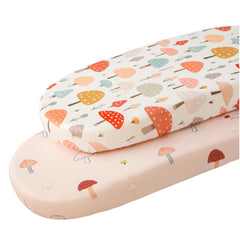 SDIII Mushroom Bassinet Sheets dual-pack in packaging, ready for gifting
