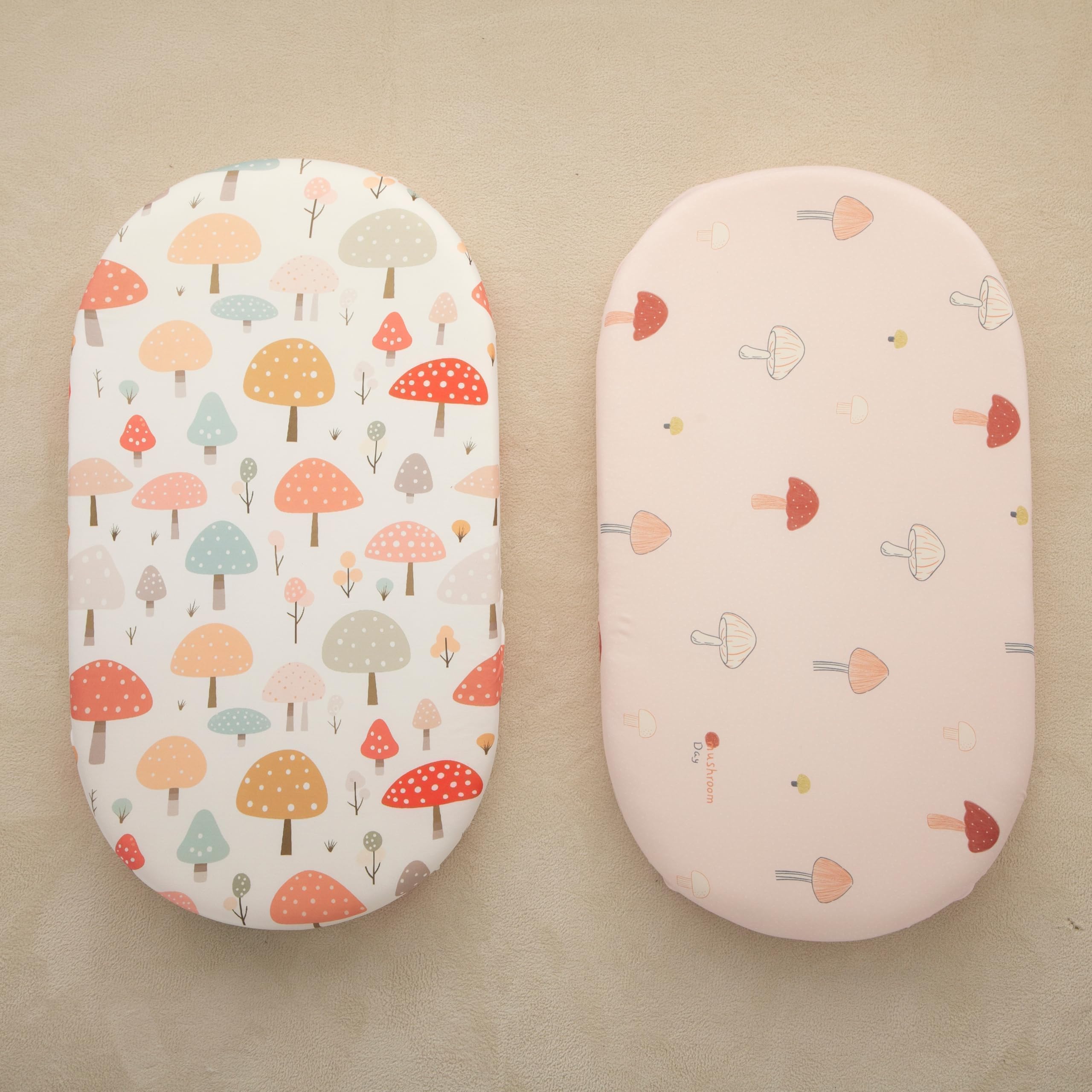 SDIII Mushroom Bassinet Sheets two different prints to brighten nursery