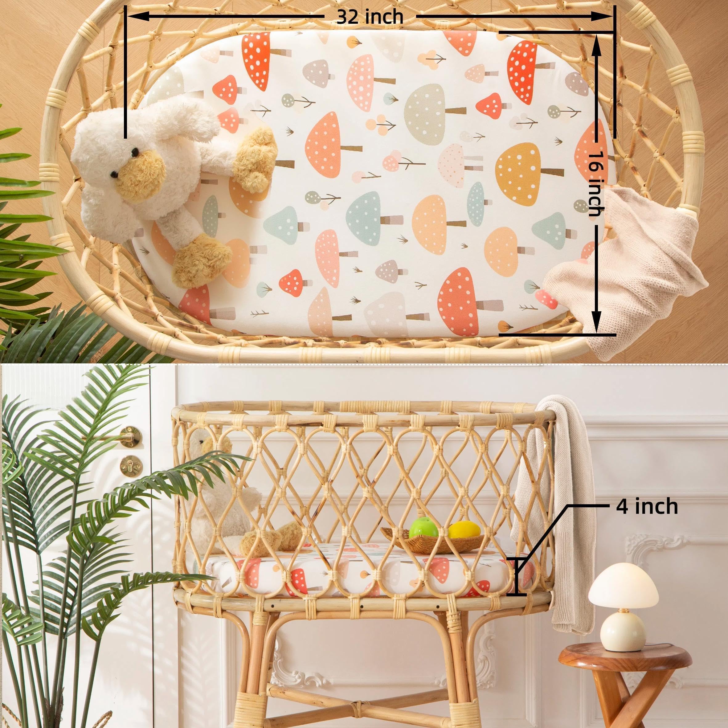 SDIII Mushroom Bassinet Sheets universal fit for rectangle bassinet mattress