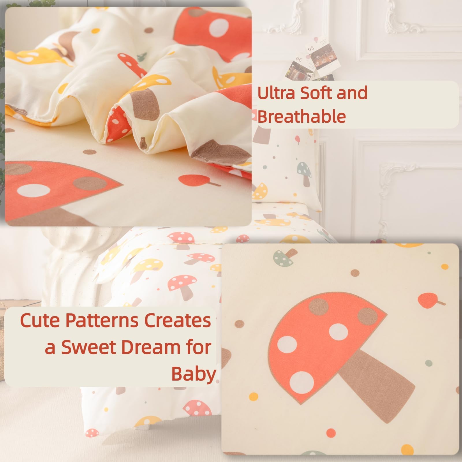 SDIII mushroom toddler bedding fitted sheet with deep pockets fits up to 8 inches