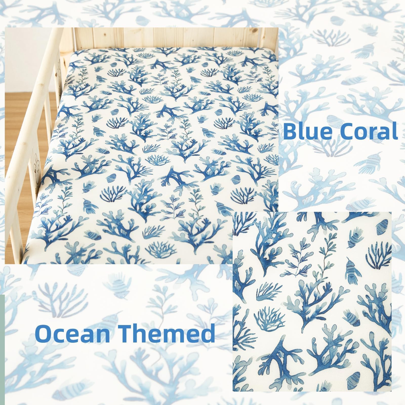 SDIII Ocean crib sheet 52x28 inches fits standard crib mattresses up to 8 inches tall.