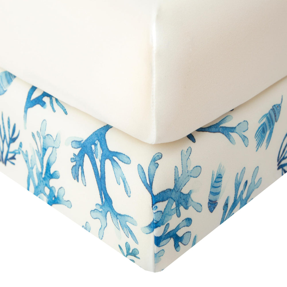 SDIII Ocean crib sheet blue coral print provides breathable comfort for baby sleep.