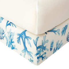 SDIII Ocean crib sheet blue coral print provides breathable comfort for baby sleep.