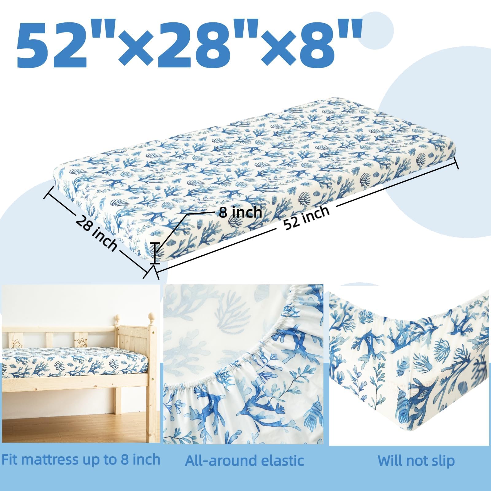 SDIII Ocean crib sheet stretchy microfiber adapts to baby movements with durability.