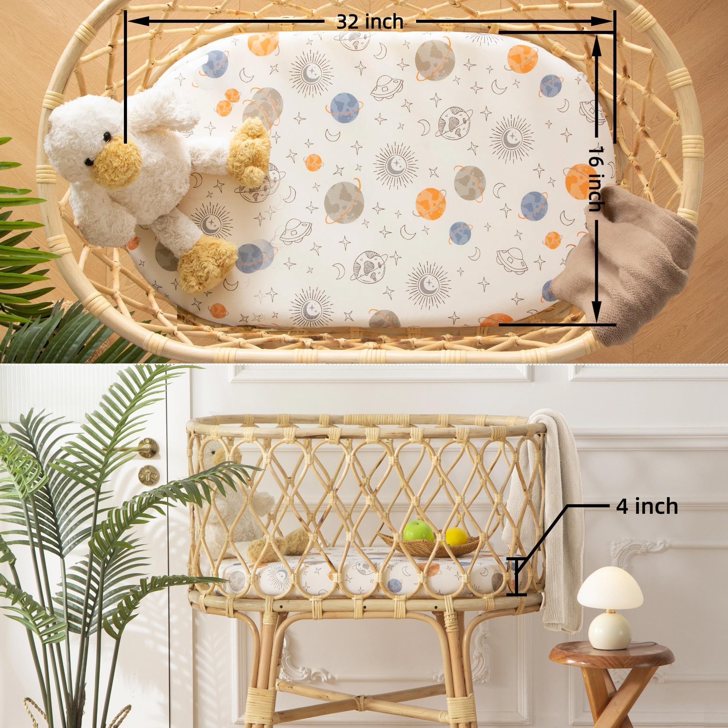 SDIII outer space bassinet sheets universal fit for standard bassinet sizes.