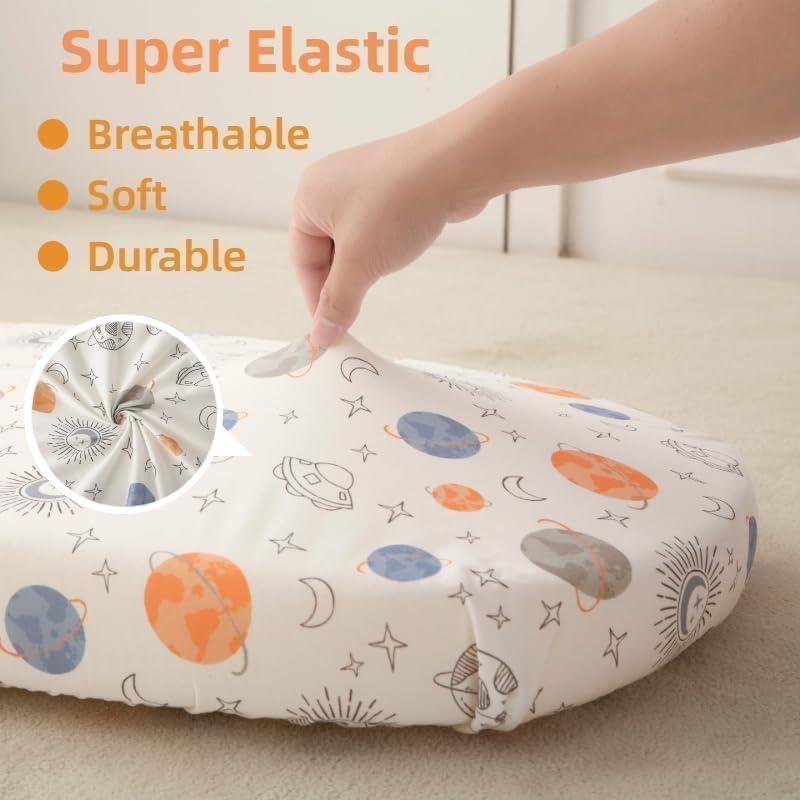 SDIII outer space bassinet sheets moon pattern in light blue.