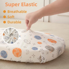 SDIII outer space bassinet sheets moon pattern in light blue.