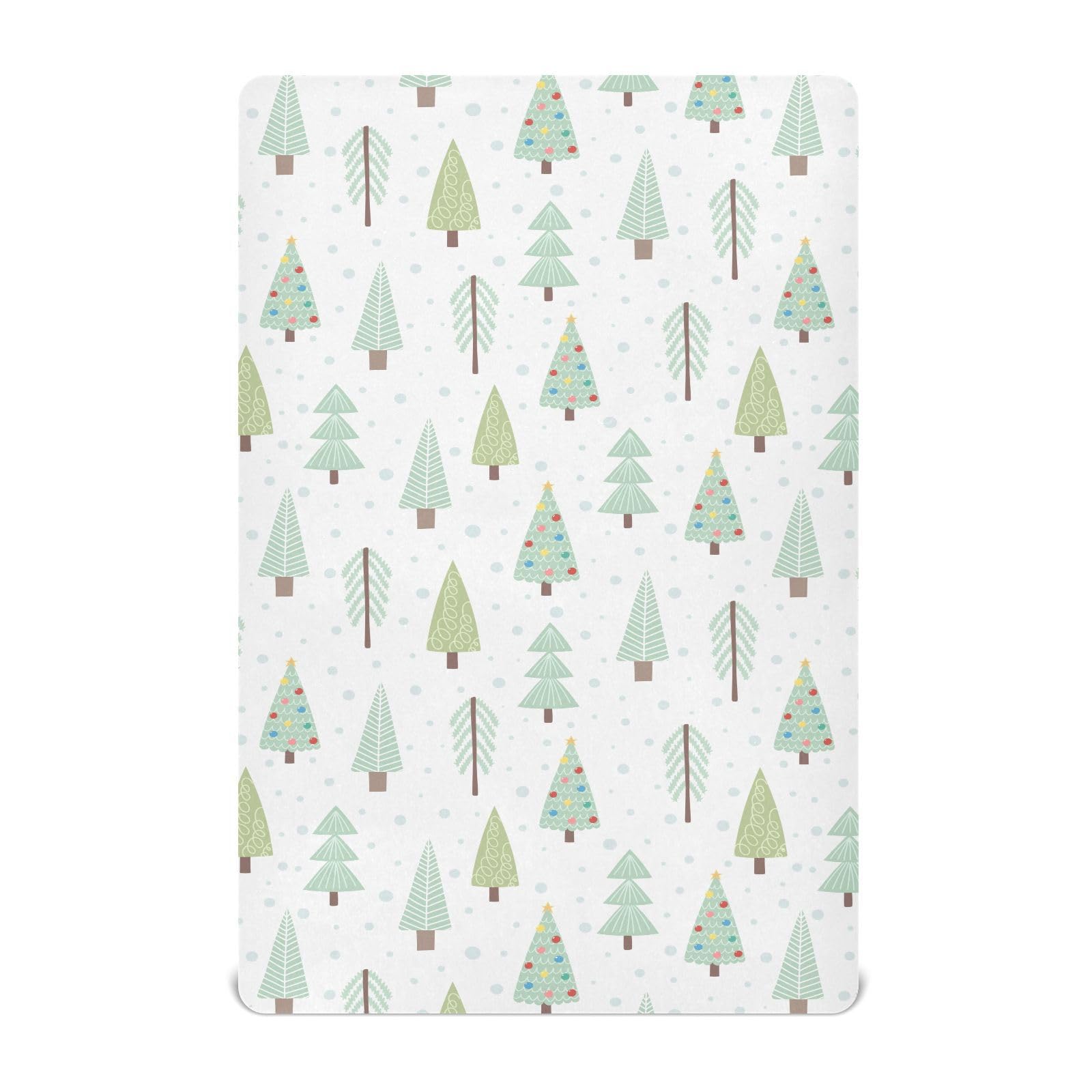 SDMKA Cartoon Christmas Trees crib sheet set on a standard crib, snug and secure.