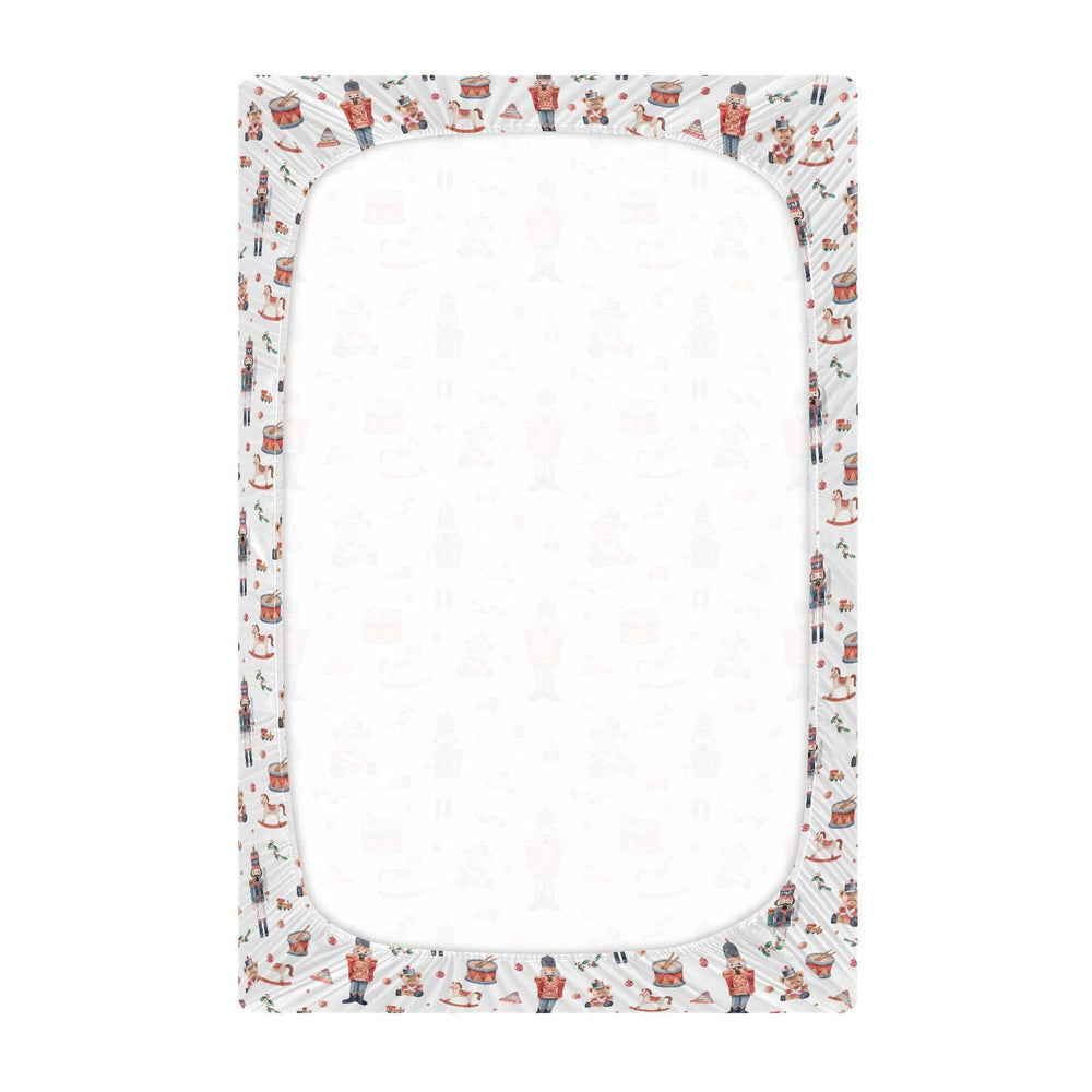 SDMKA Christmas Soldier crib sheet close-up fabric texture highlighting breathable microfiber.
