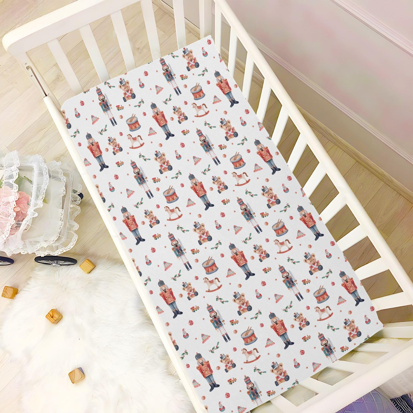 SDMKA Christmas Soldier crib sheet mini-crib compatibility with standard sizes.