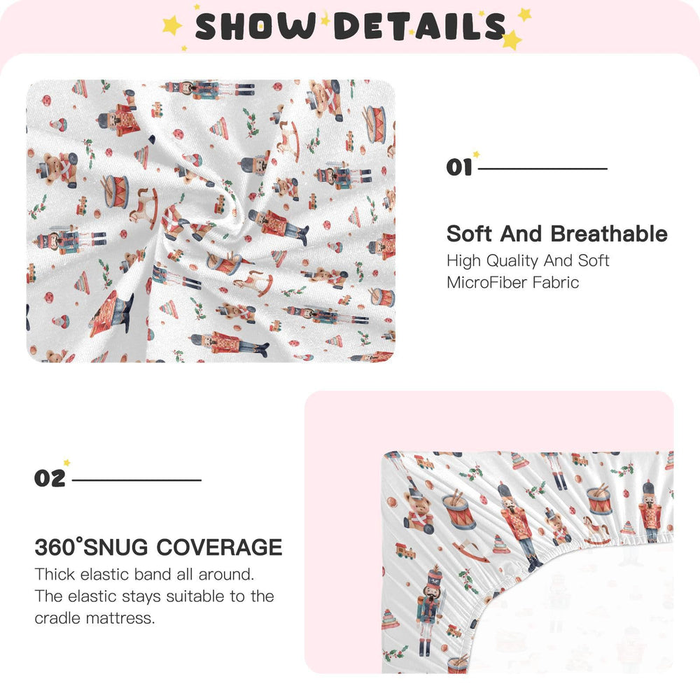 SDMKA Christmas Soldier crib sheet pattern highlighting cheerful nursery decor.