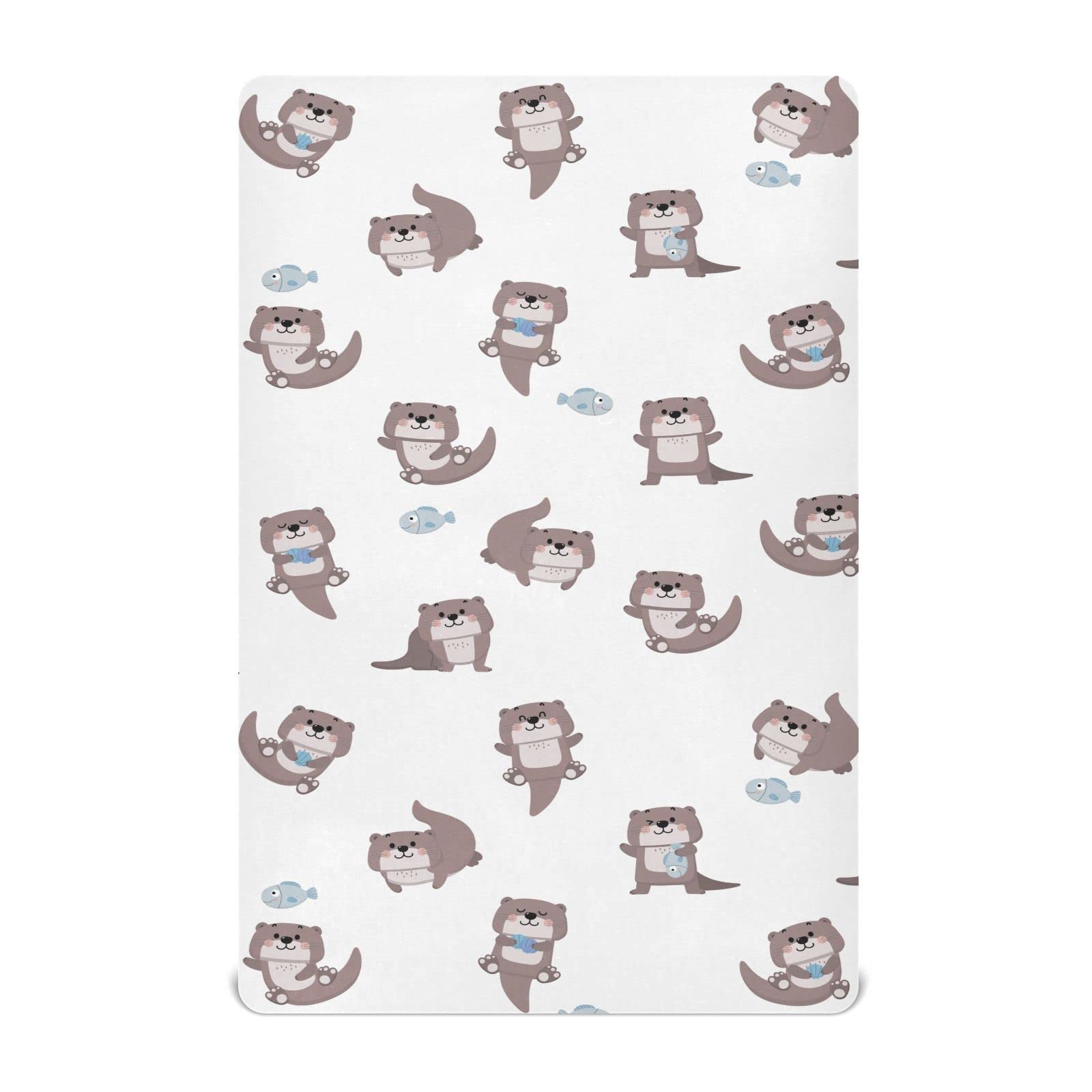 SDMKA cute otter crib sheet in blue pattern, soft and breathable for baby naps.