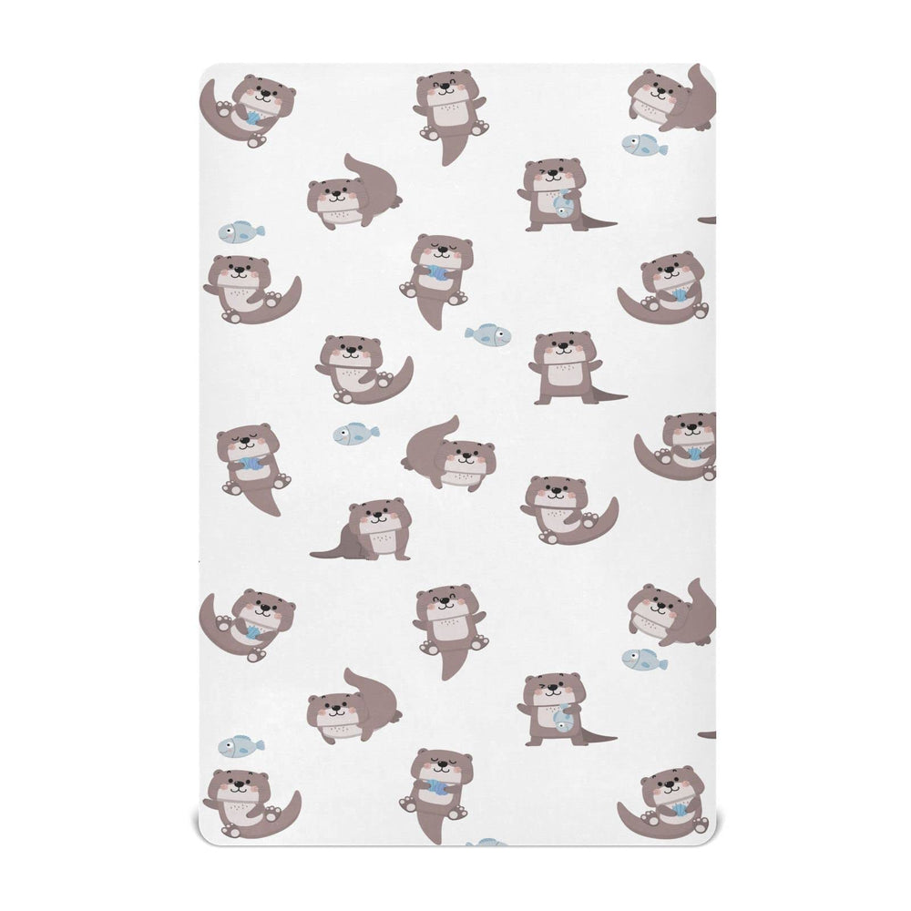 SDMKA cute otter crib sheet in blue pattern, soft and breathable for baby naps.
