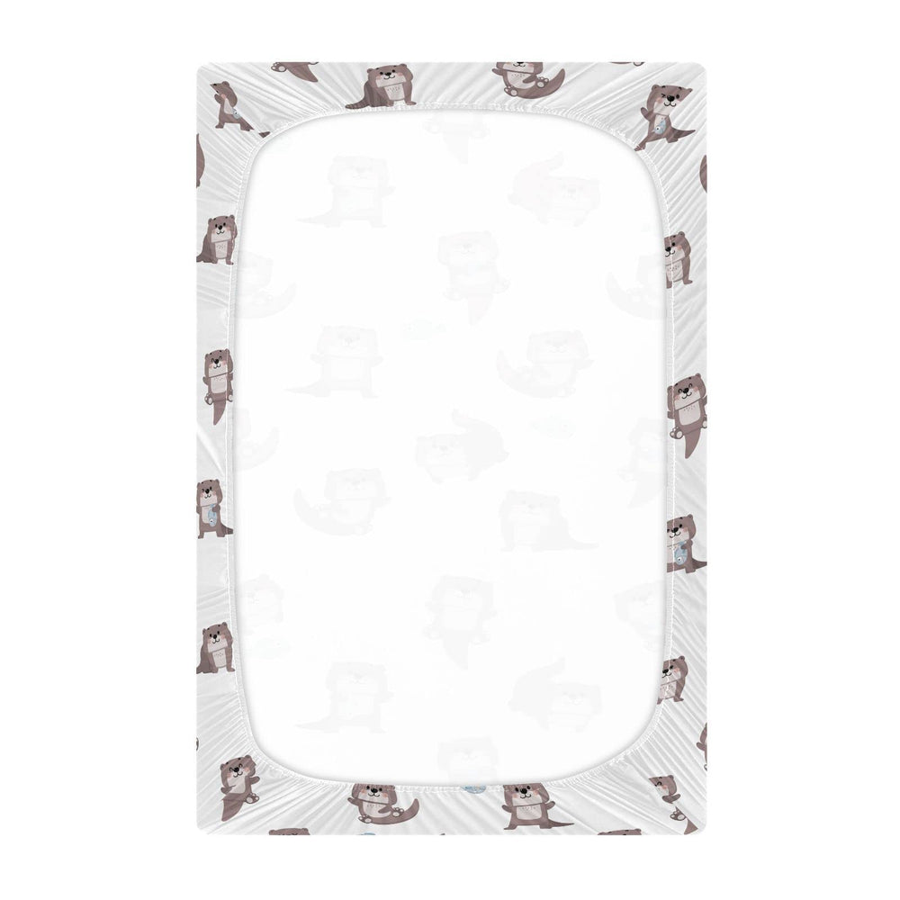SDMKA cute otter mini crib sheet close-up on microfiber texture.