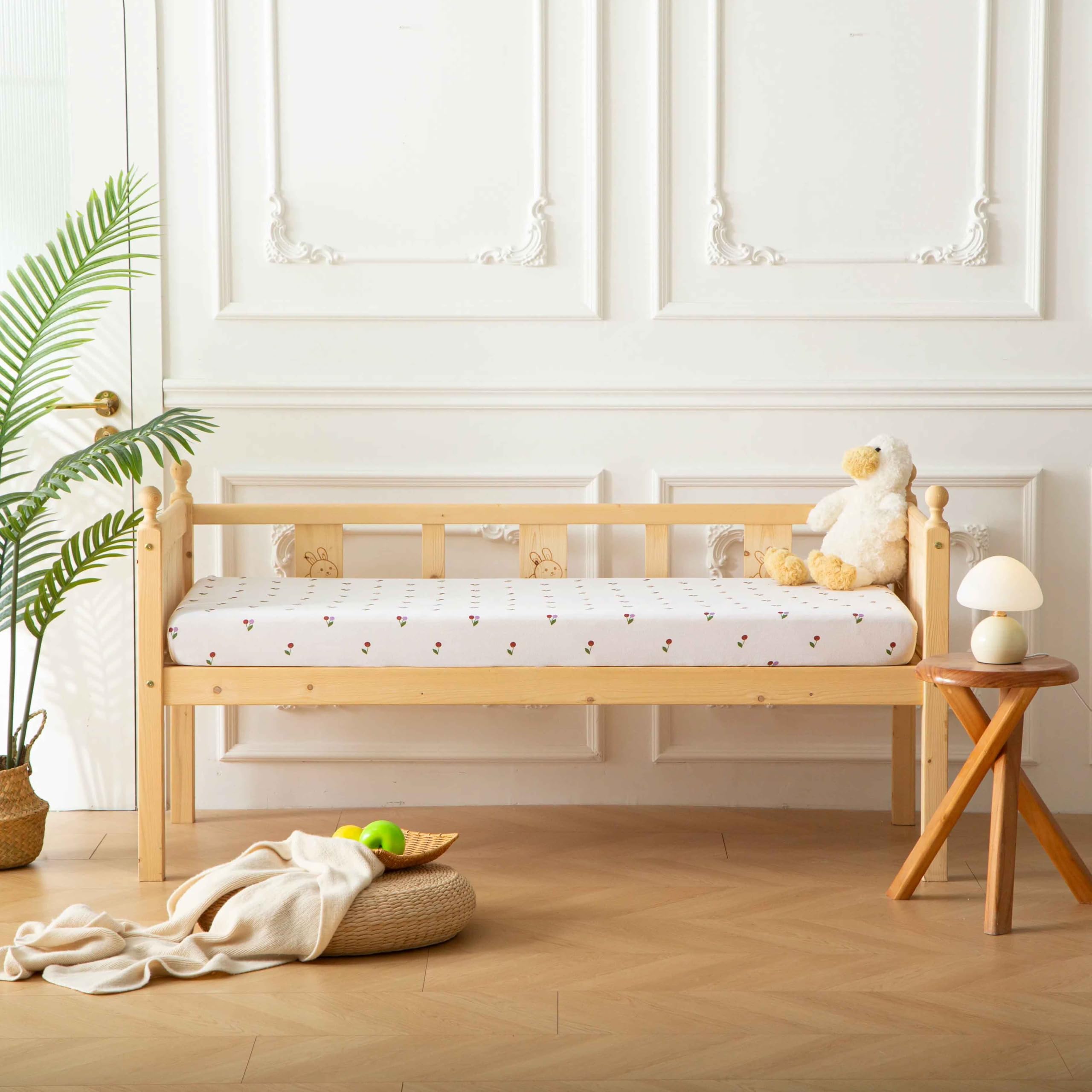 SDY 2-pack crib sheets offer convenient fitted options for nursery beds.