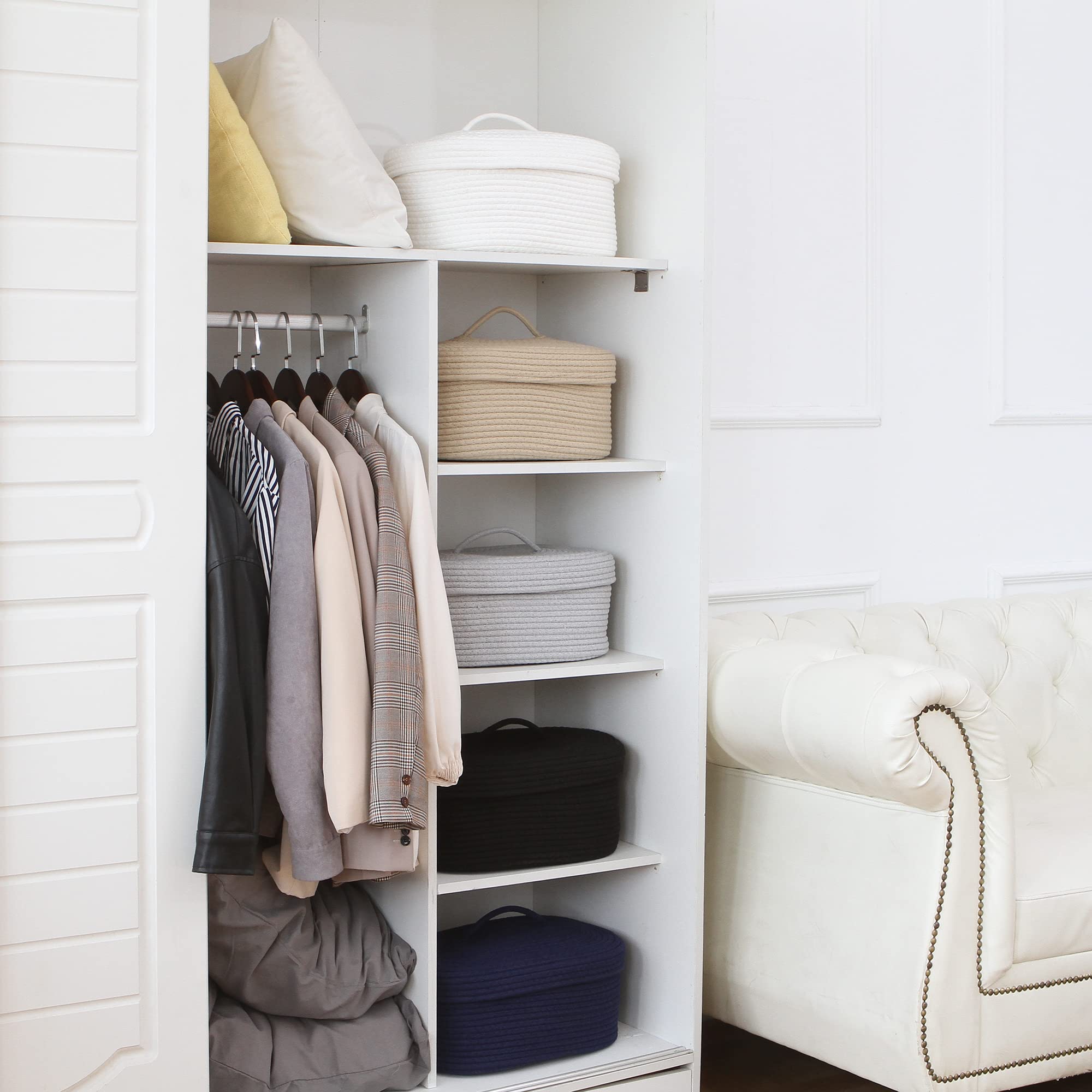 Sea Team storage bin in closet for neat towels and items