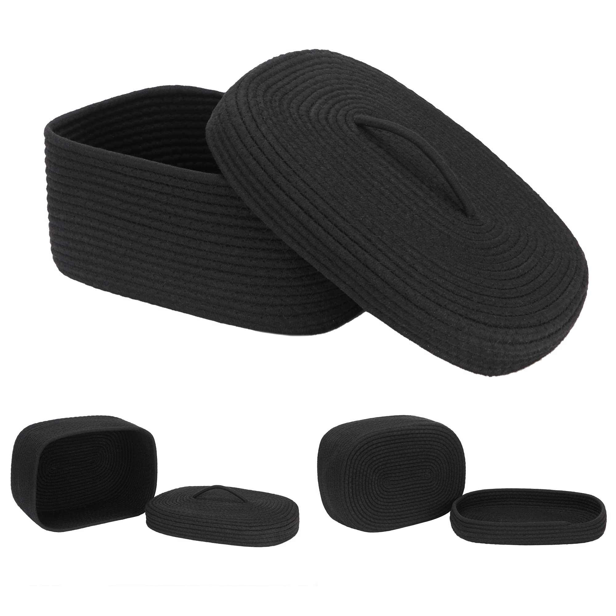 Sea Team nursery decor basket in black cotton rope with lid