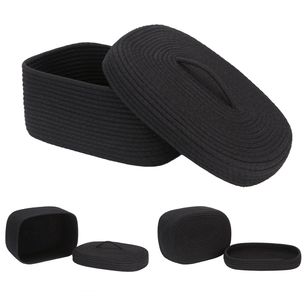 Sea Team nursery decor basket in black cotton rope with lid