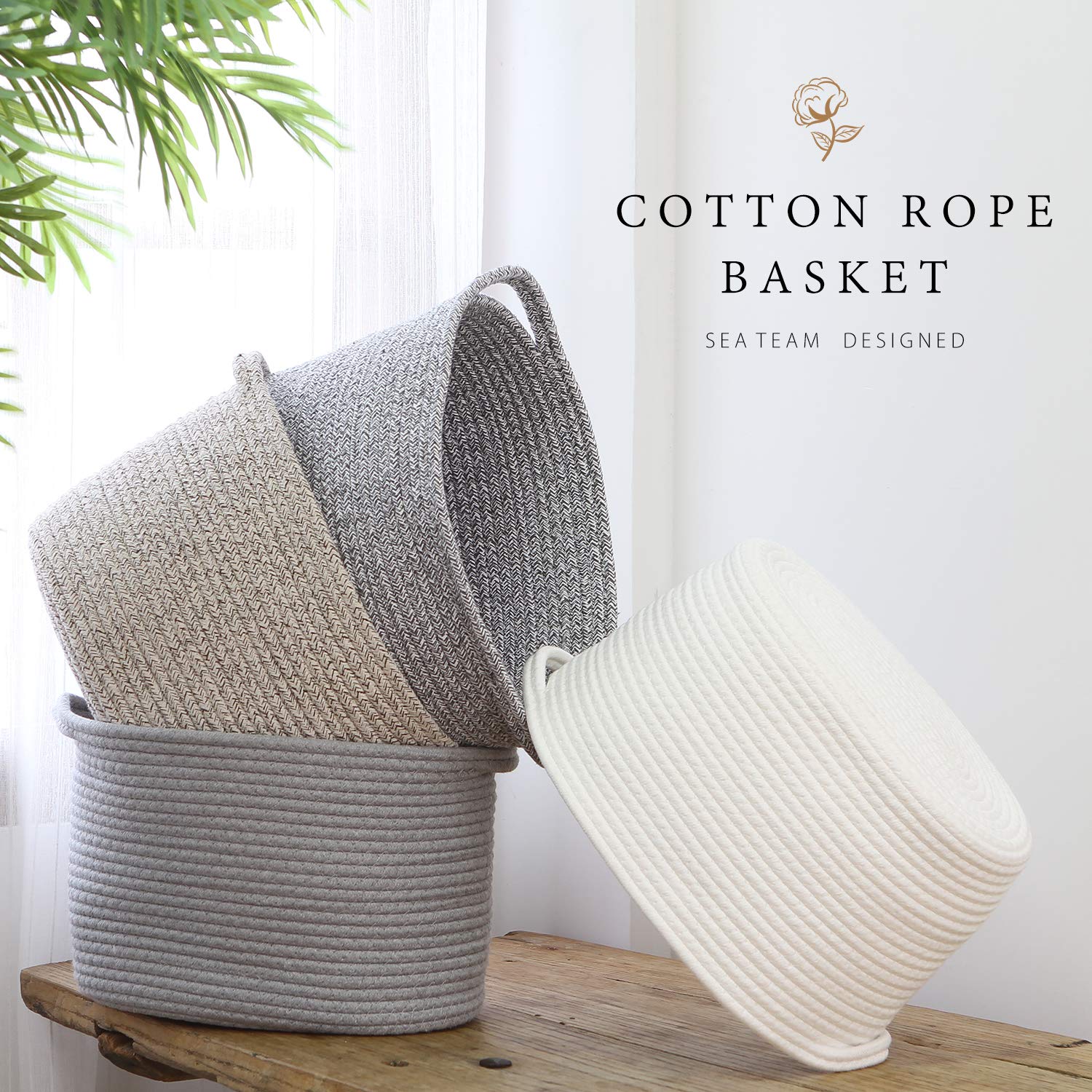 Close-up view of Sea Team cotton rope texture in gray.