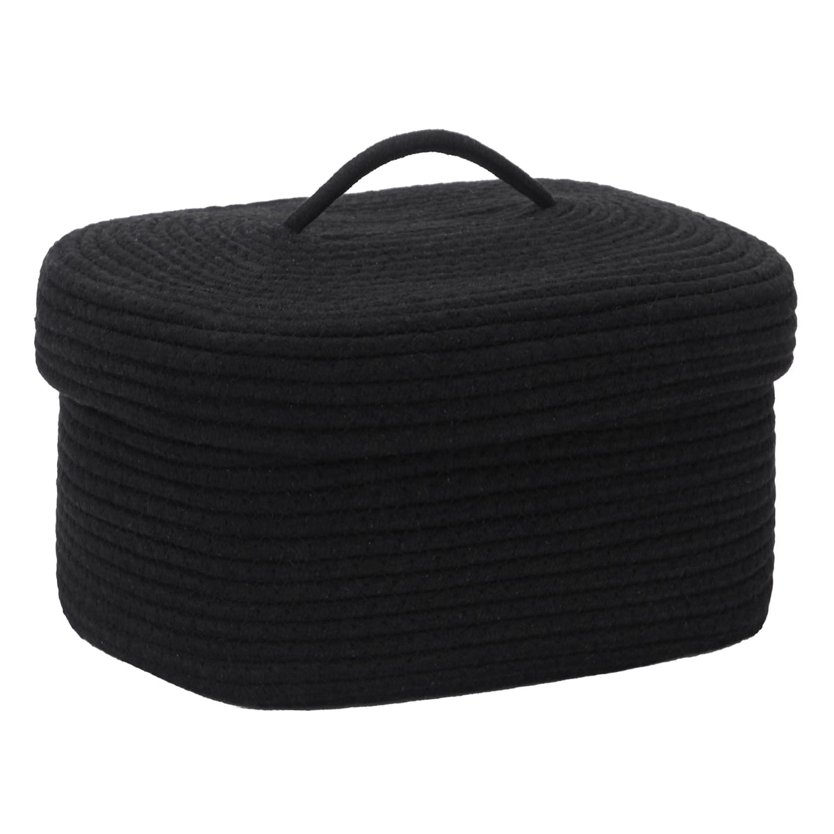 Sea Team oval storage basket with lid in black, front view keeps nursery essentials organized