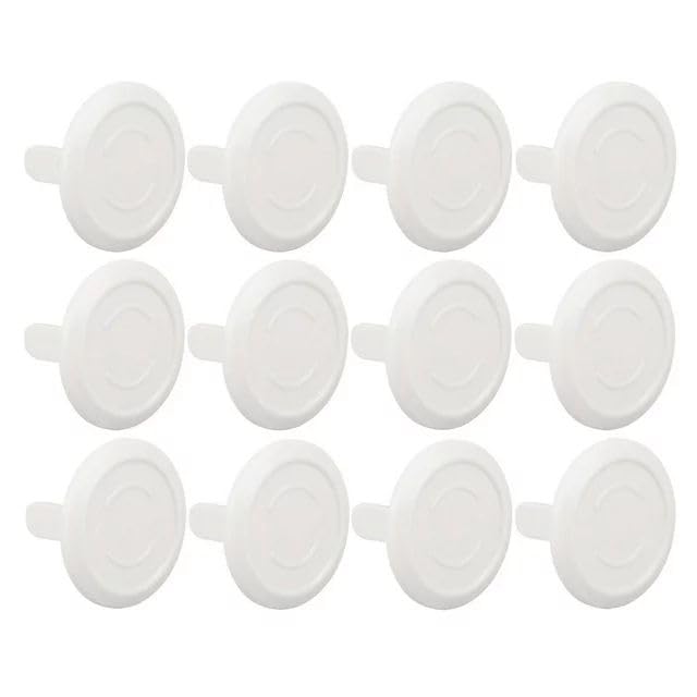 Seadiquiet 12-pack clear outlet covers ready for childproofing outlets.