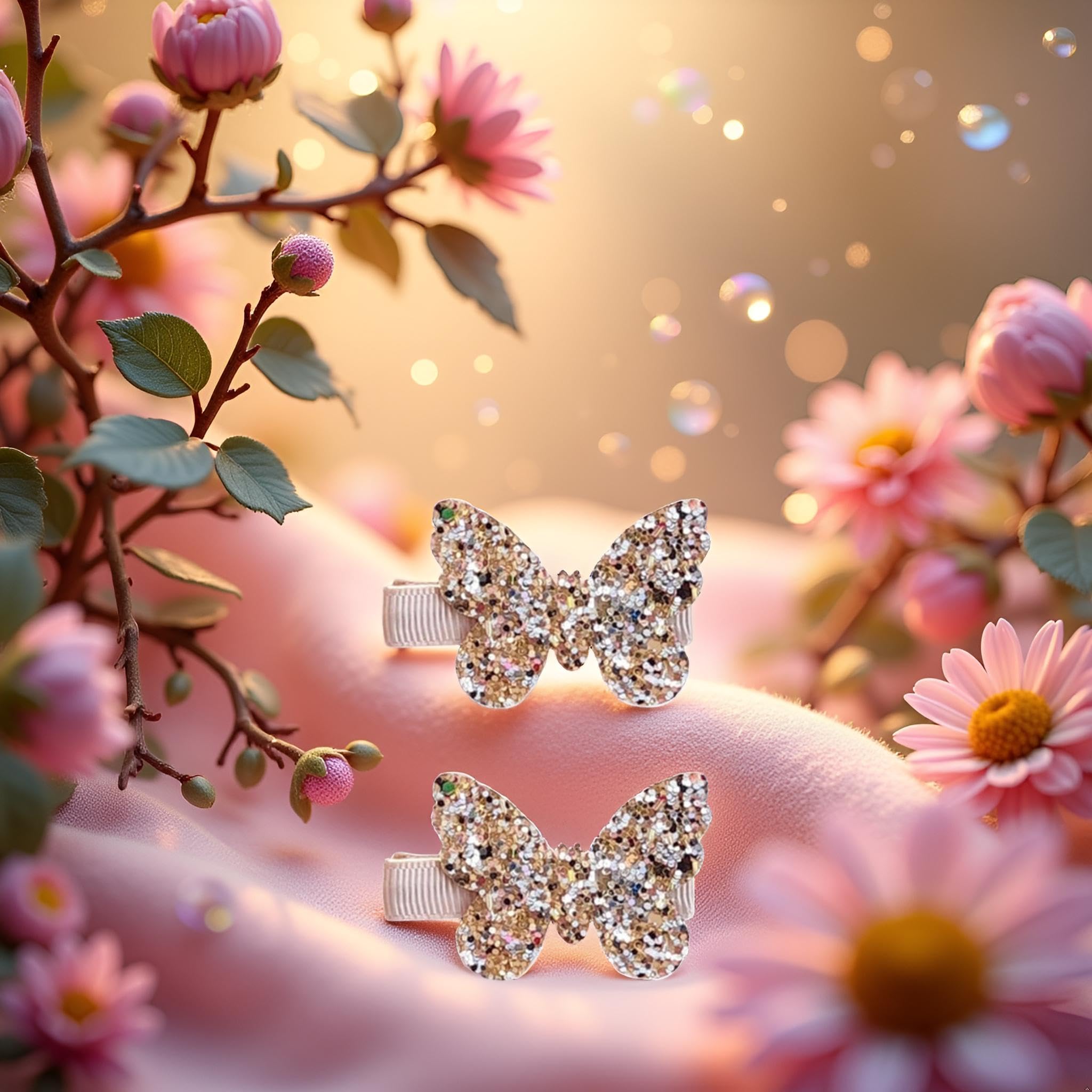 Seadiquiet gold butterfly bow clip combines glitter and practicality.