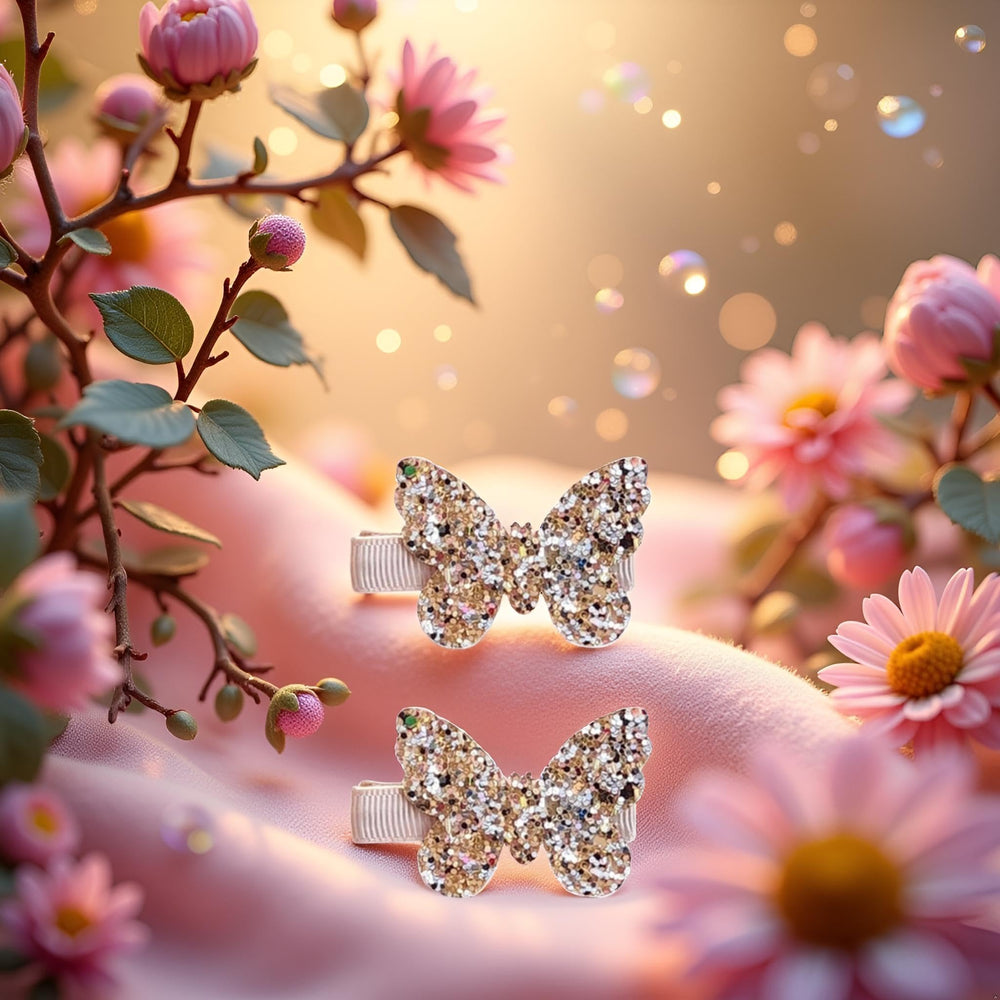 Seadiquiet gold butterfly bow clip combines glitter and practicality.