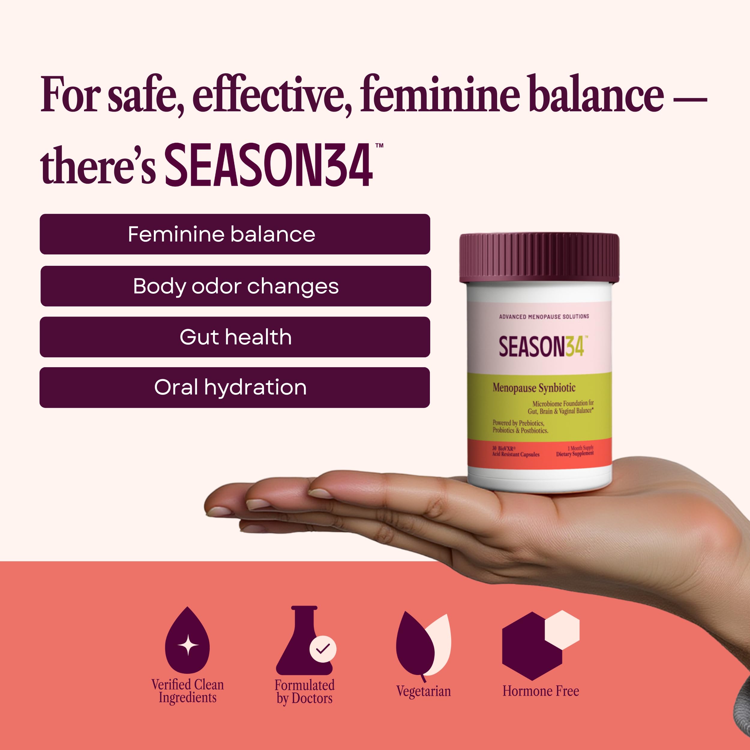 SEASON34 probiotic capsules closeup highlights easy daily use