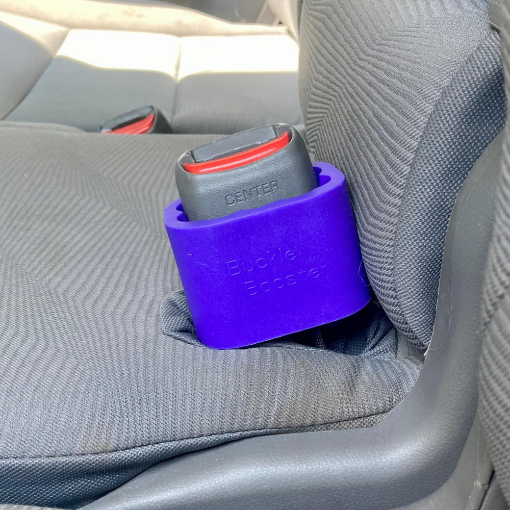 SEAT BELT EXTENDER PROS close-up shows BPA-free buckle booster material