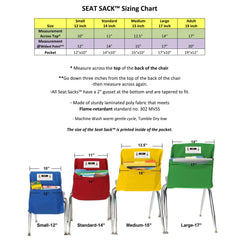 Seat Sack blue chair pocket in classroom use for student supplies.