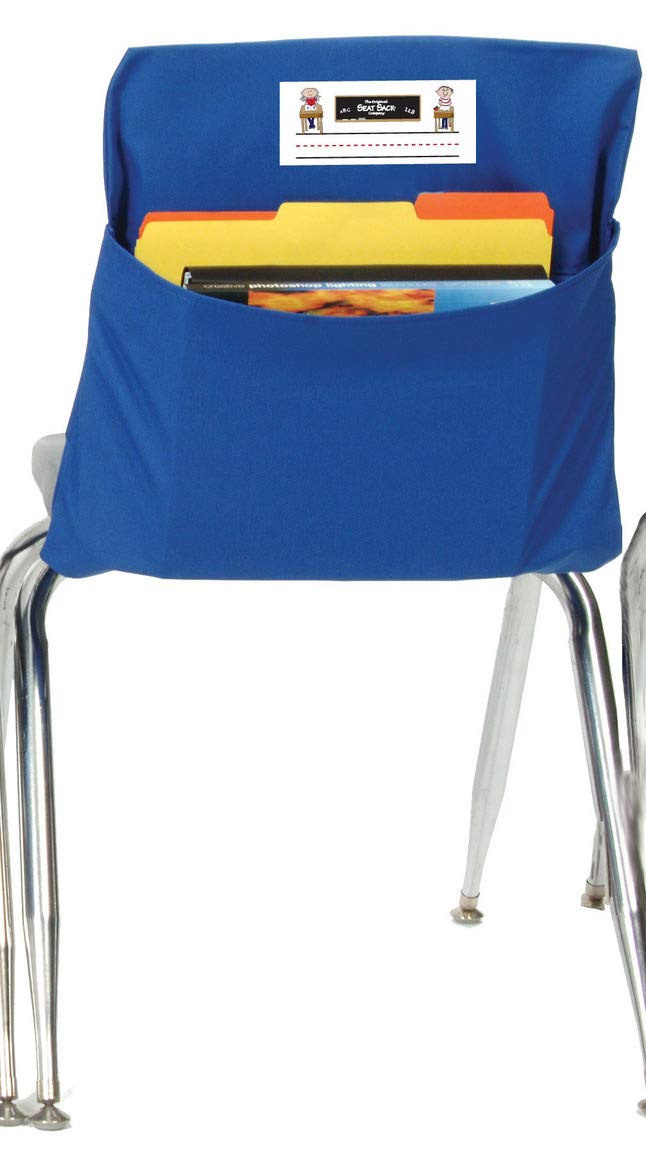 Seat Sack blue chair pocket front view for easy notebook storage.
