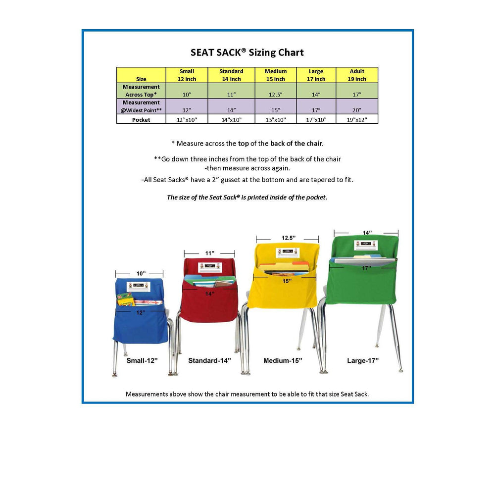 Seat Sack blue chair pocket side view shows durable classroom storage.