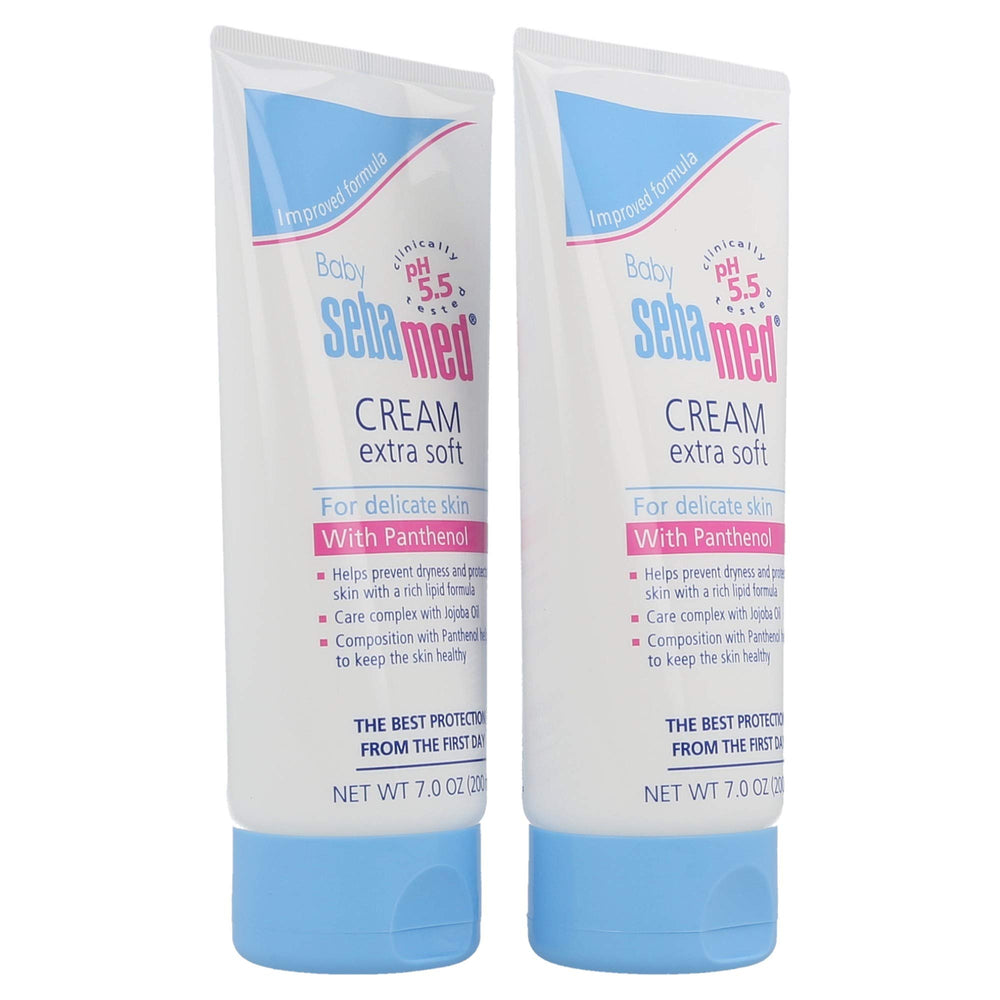 SEBAMED Baby Cream Extra Soft back label highlights phthalate-free, pH 5.5 formula
