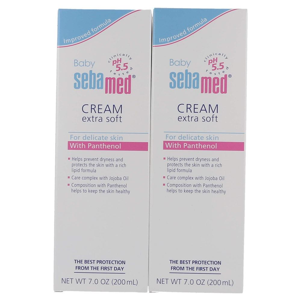 SEBAMED Baby Cream Extra Soft texture close-up suggests creamy, smooth finish