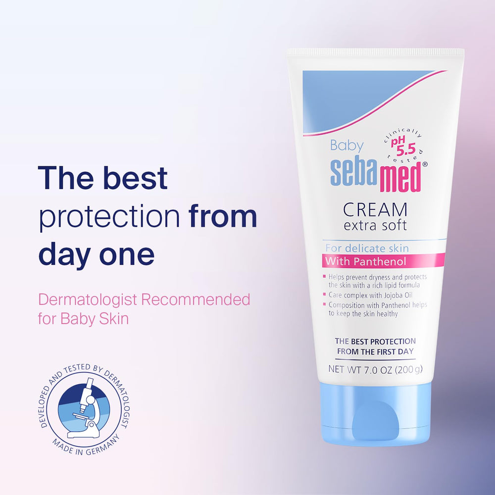 Sebamed Baby Cream Extra Soft label close-up highlighting pH-balanced formula