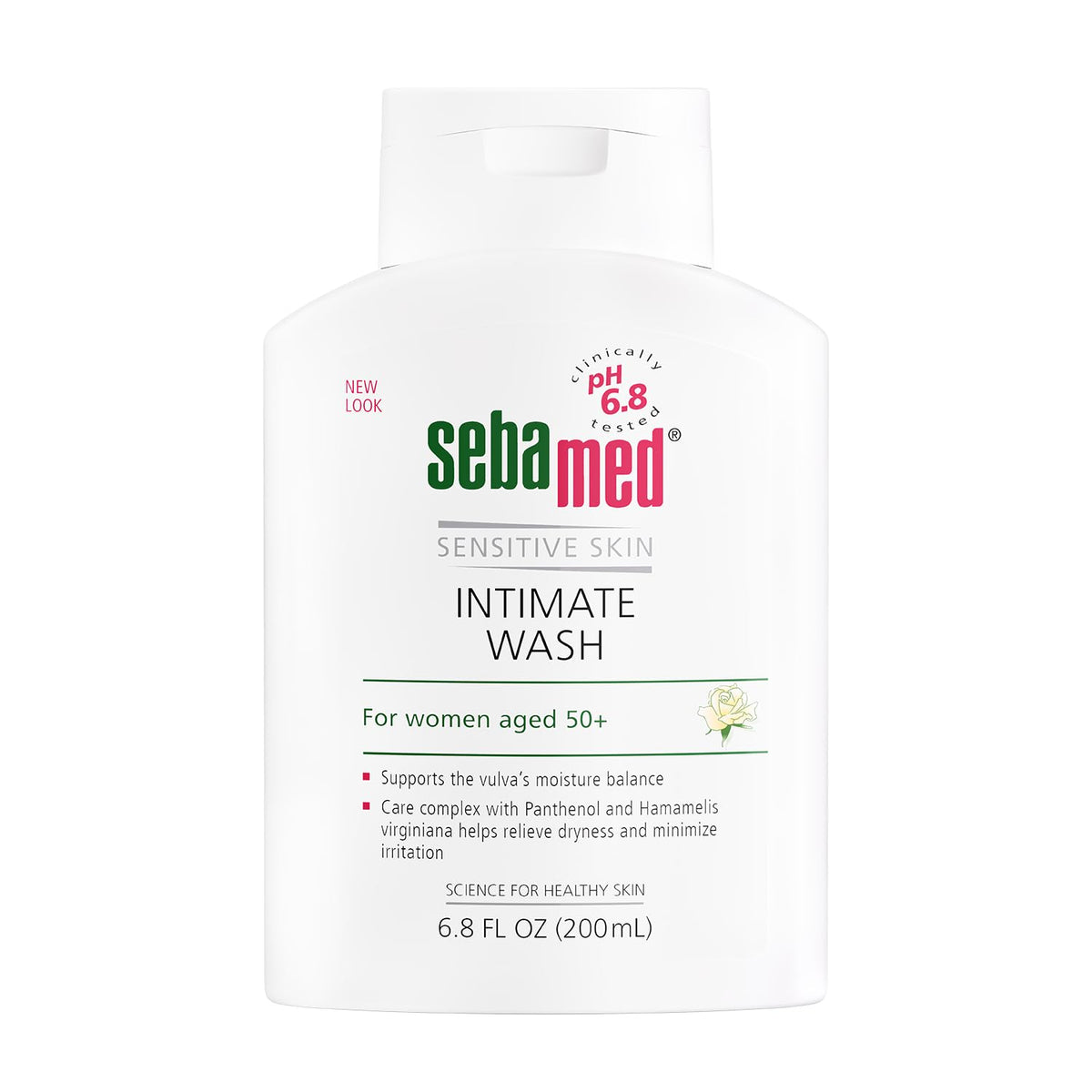SEBAMED feminine wash bottle shown for easy daily cleansing during menopause.