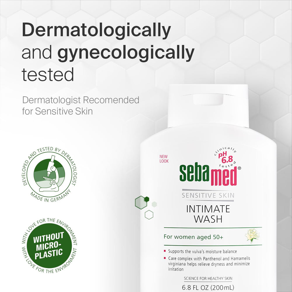 SEBAMED feminine wash herbal-extract close-up highlights soothing plant-based ingredients.