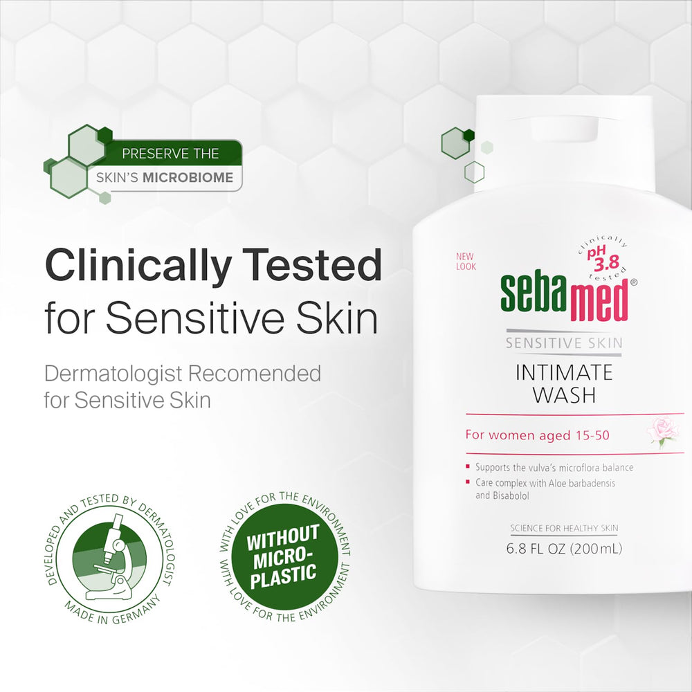 SEBAMED Feminine Intimate Wash gel-like texture conveying comfortable cleansing