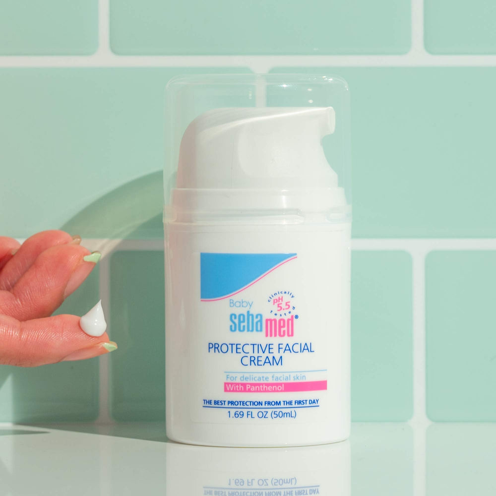 SEBAMED bottle highlights pH 5.5 formula supporting natural skin barrier.