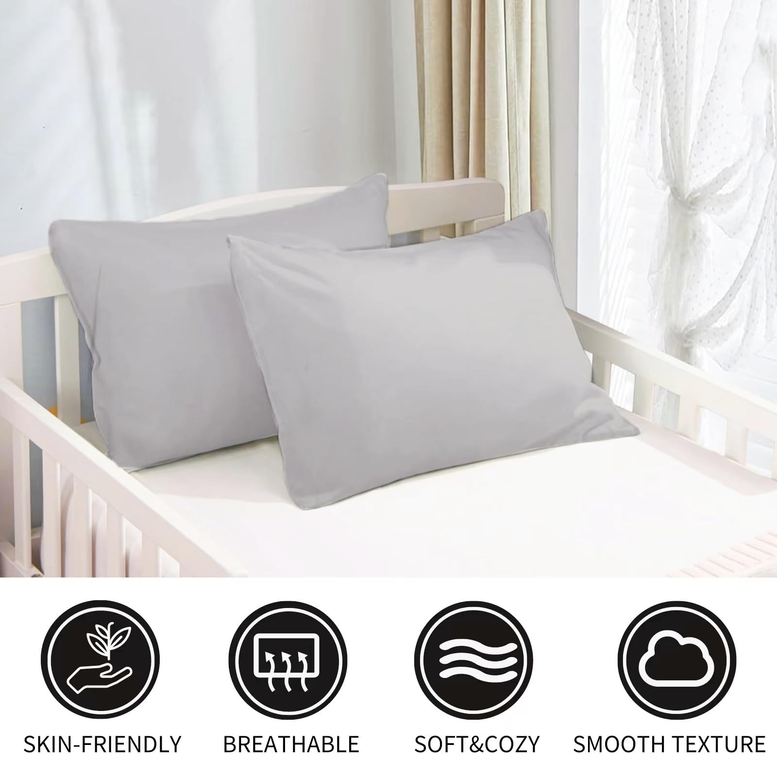 SeClovers gray crib pillow case fits standard toddler pillows securely