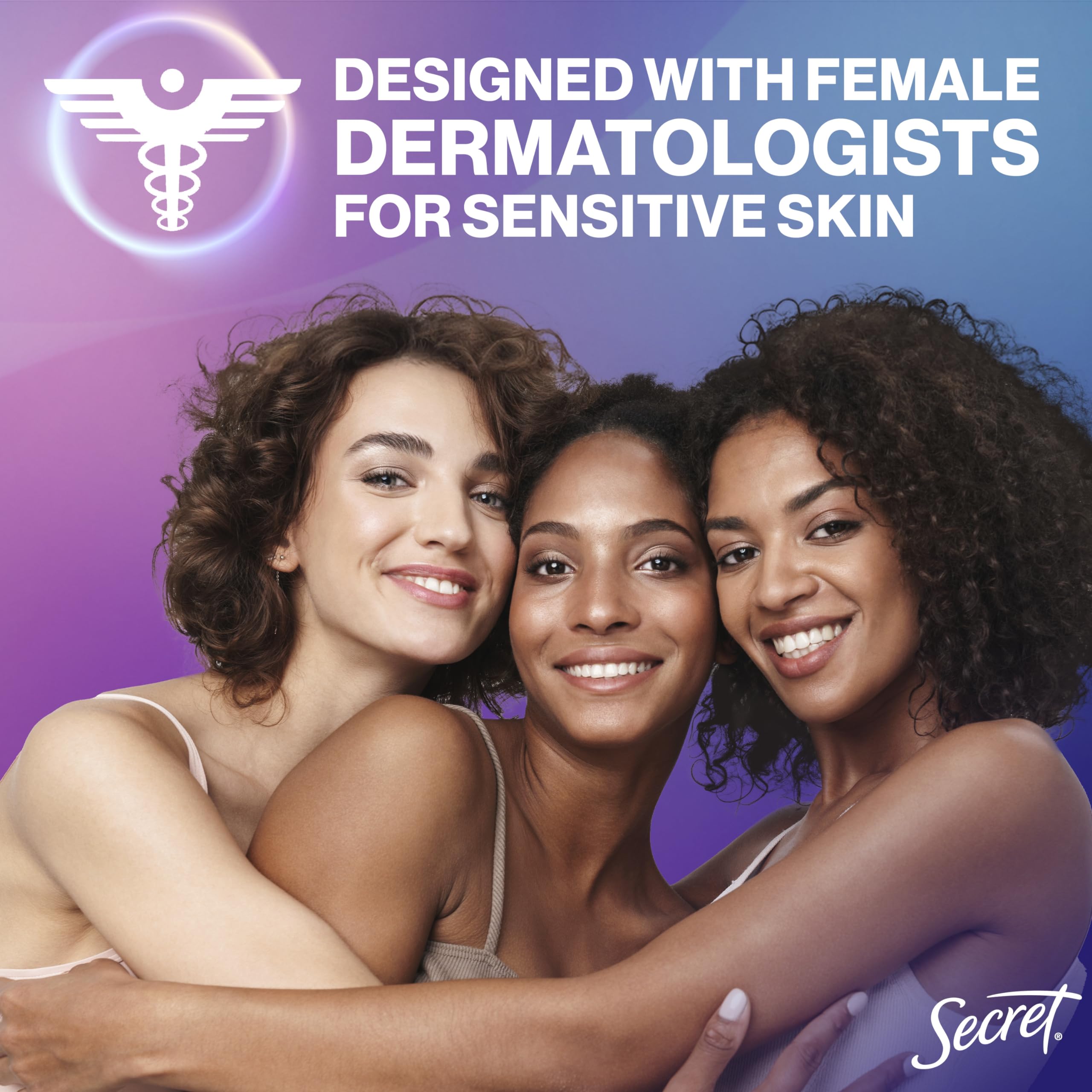 Secret aluminum-free deodorant spray lines on bottle highlight clean formula