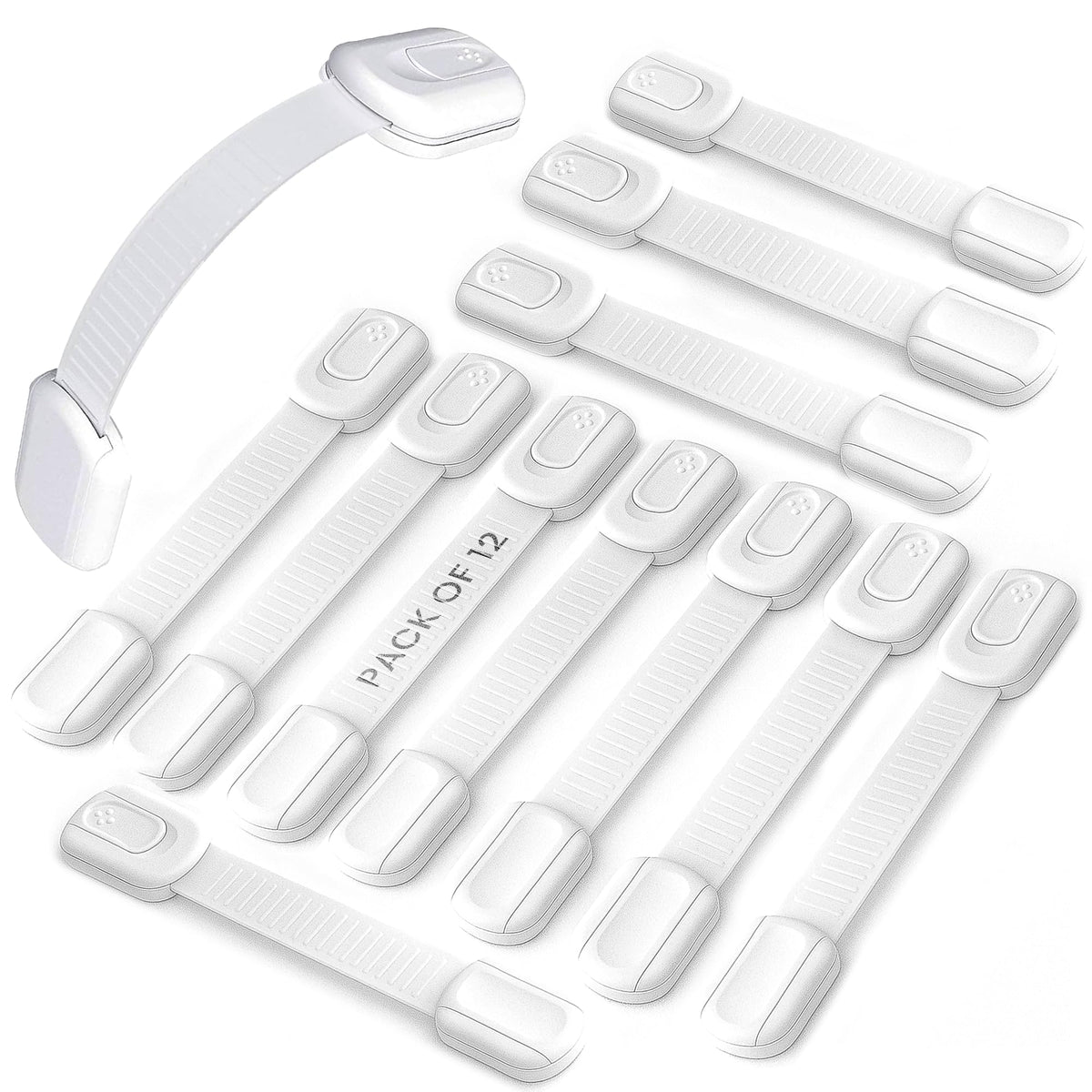 SECUIX 12-pack cabinet locks pack; screw-free protection for cabinets.