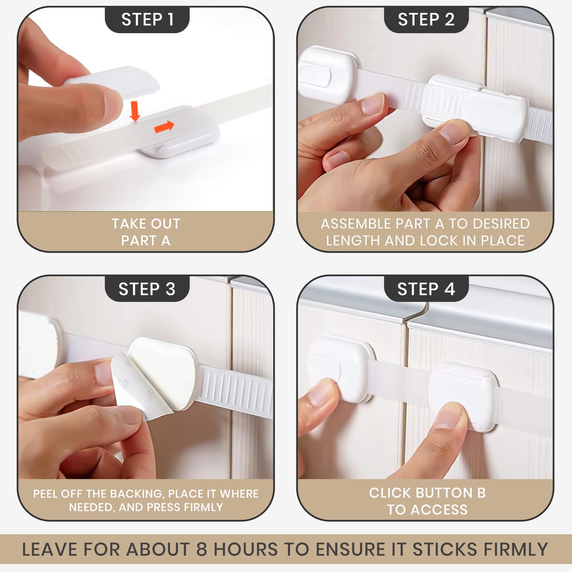 SECUIX adjustable strap locks fit drawers and appliances for versatile use.