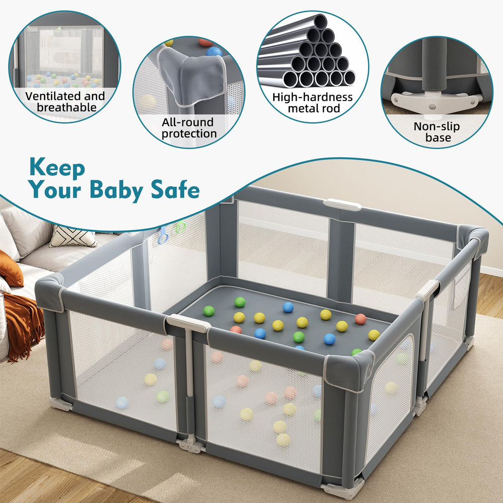 Seeday playpen shows slip-resistant base staying steady on hard floors.