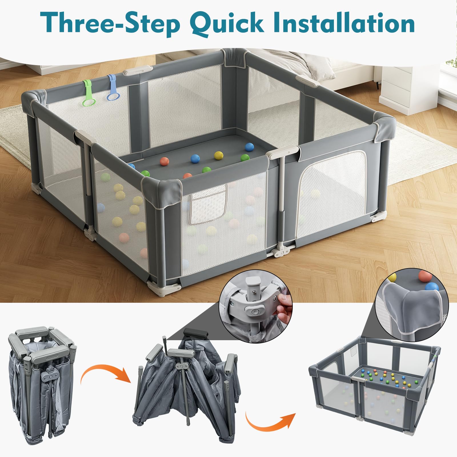 Seeday portable playpen demonstrates quick setup and compact carry bag for travel.
