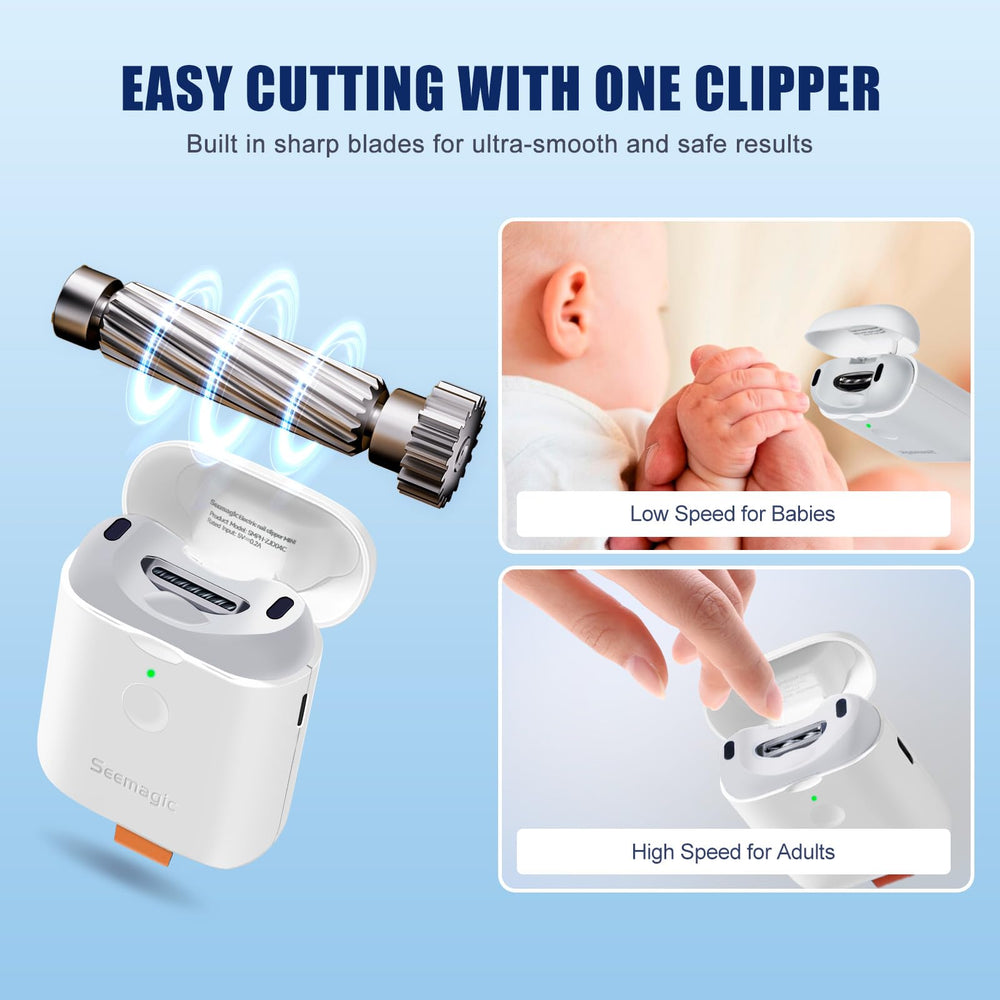 Seemagic electric nail clipper hidden spiral blade close up for safe trimming