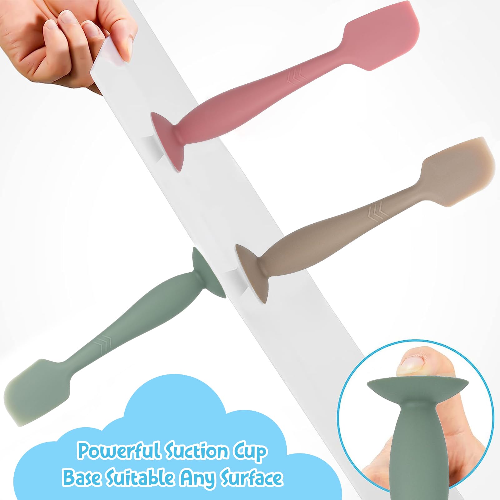 Seeway dark-pink spatula offers quick color-based selection and gentle use.