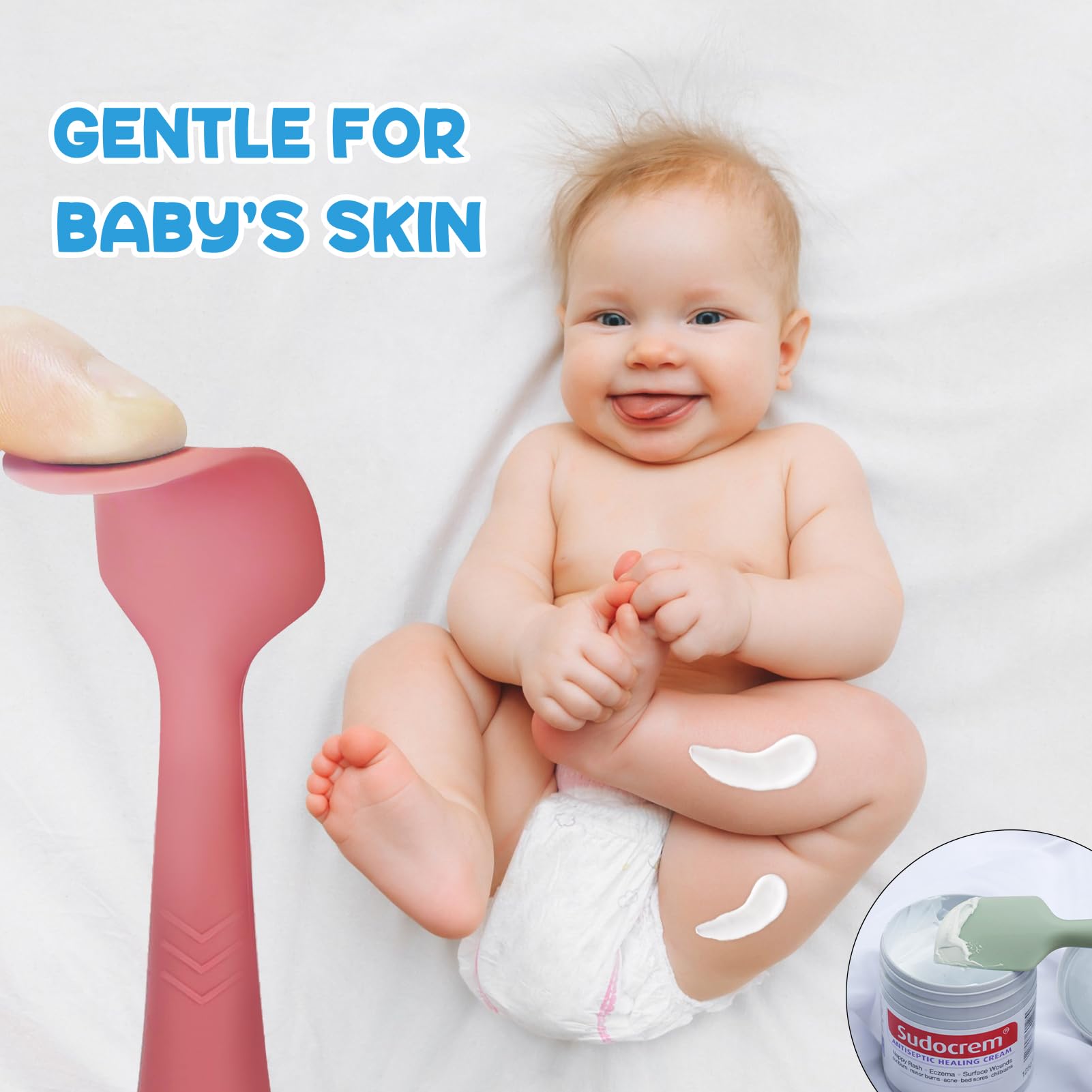 Seeway diaper cream spatula with suction-base stand keeps tools off the table.
