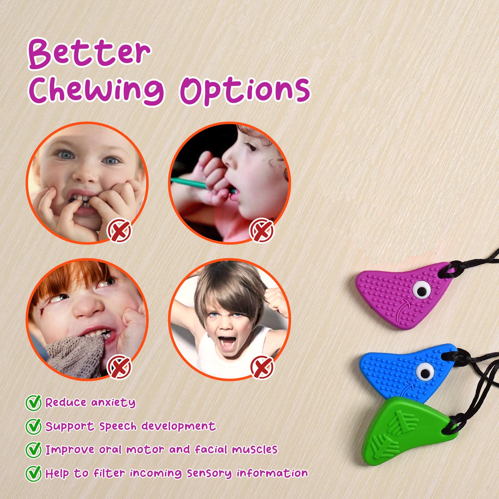Seeway Chew Necklaces green texture close-up promotes calm during daily tasks.