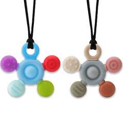 Seeway chewy necklace for sensory kids in grey-blue promotes tactile exploration.